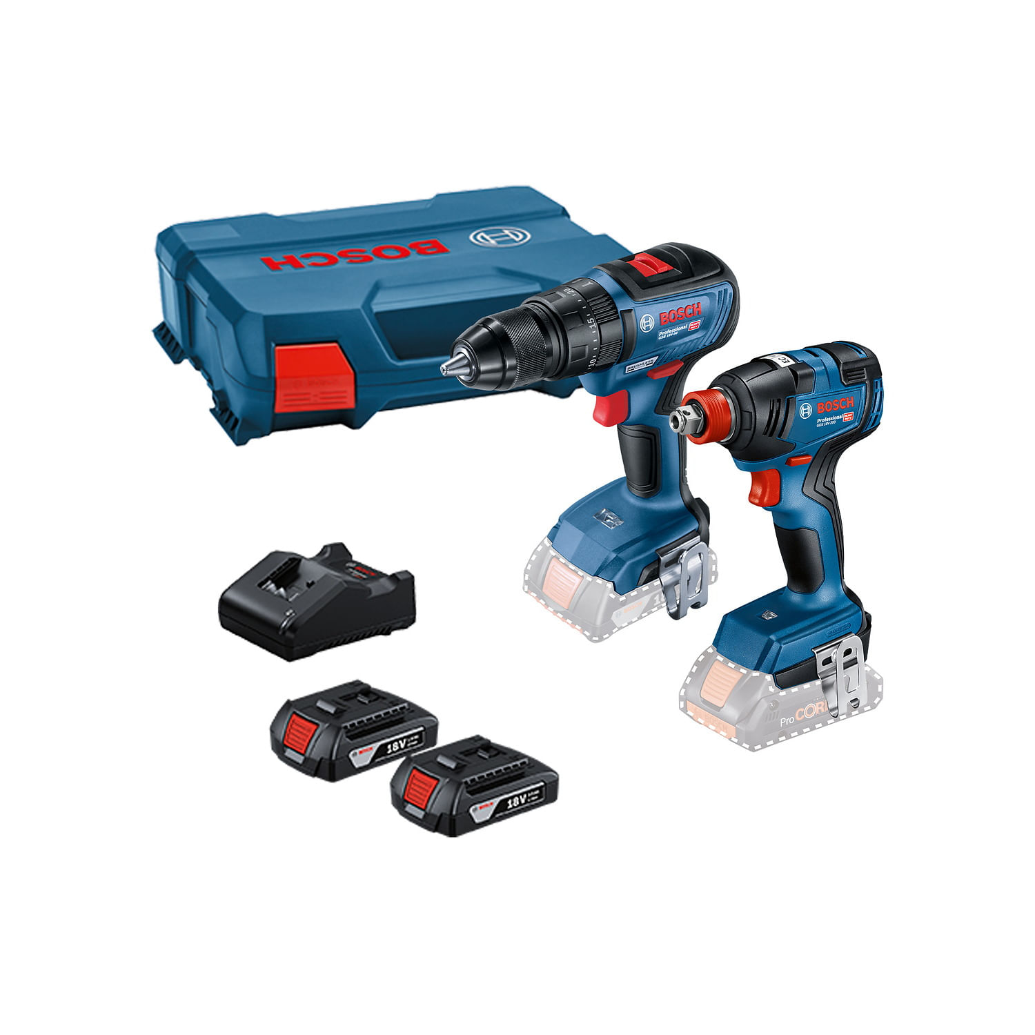 Kit Bosch Parafusadeira GSB 18V-50 + Parafusadeira e chave de impacto GDX 18V-200
