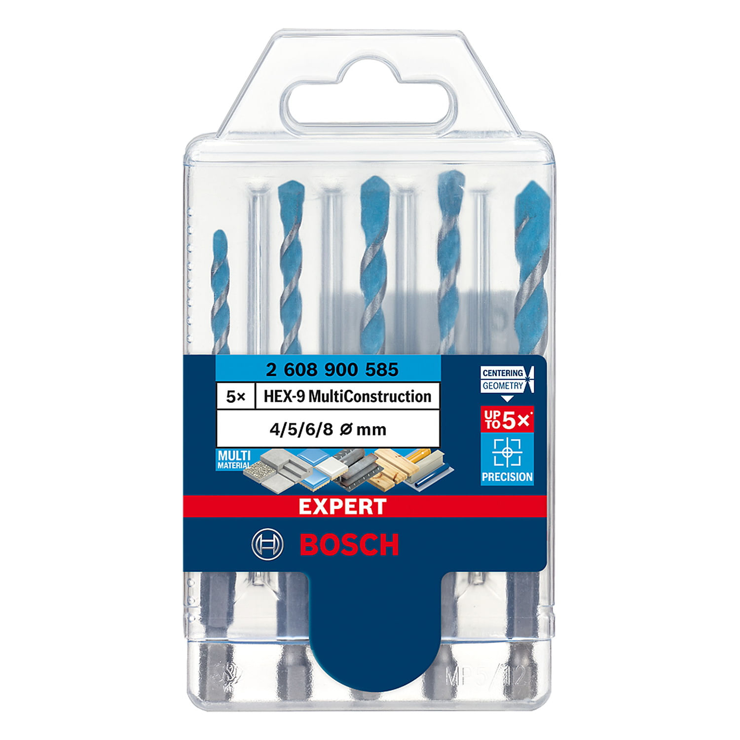 Broca Bosch EXPERT HEX-9 Multiconstruction Ø4, 5, 6, 6, 8mm 5pçs