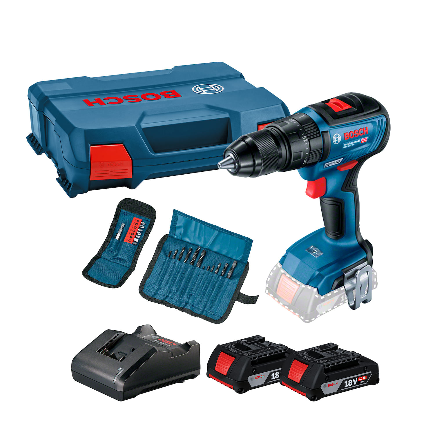 Parafusadeira Furadeira Impacto Bosch GSB 18V-50 2bat + 23AC