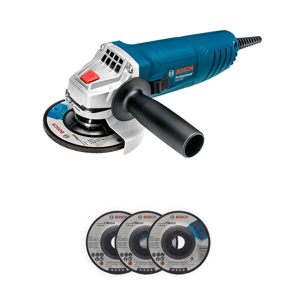 Esmerilhadeira angular Bosch GWS 850 850W com 3 discos