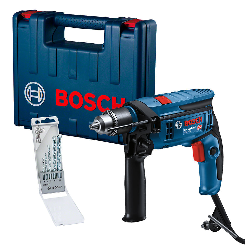 Furadeira de Impacto Bosch GSB 13 RE-MX5, 5 brocas e maleta