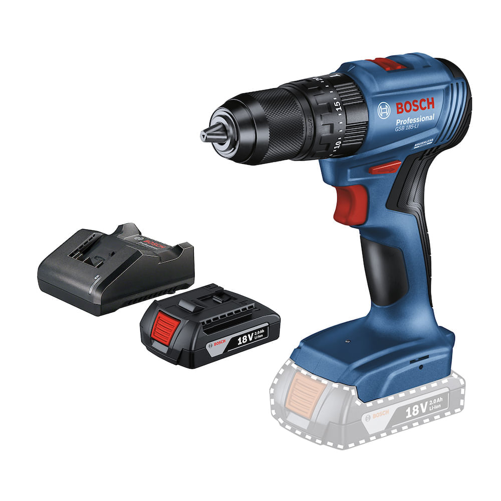 Furadeira Parafusadeira Impacto 18V Bosch GSB185LI-1BC 1 bateria