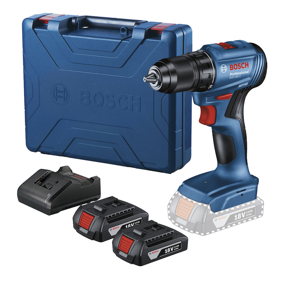Furadeira Parafusadeira 18V Bosch GSR185LI-2B Sem Fio, 2 baterias