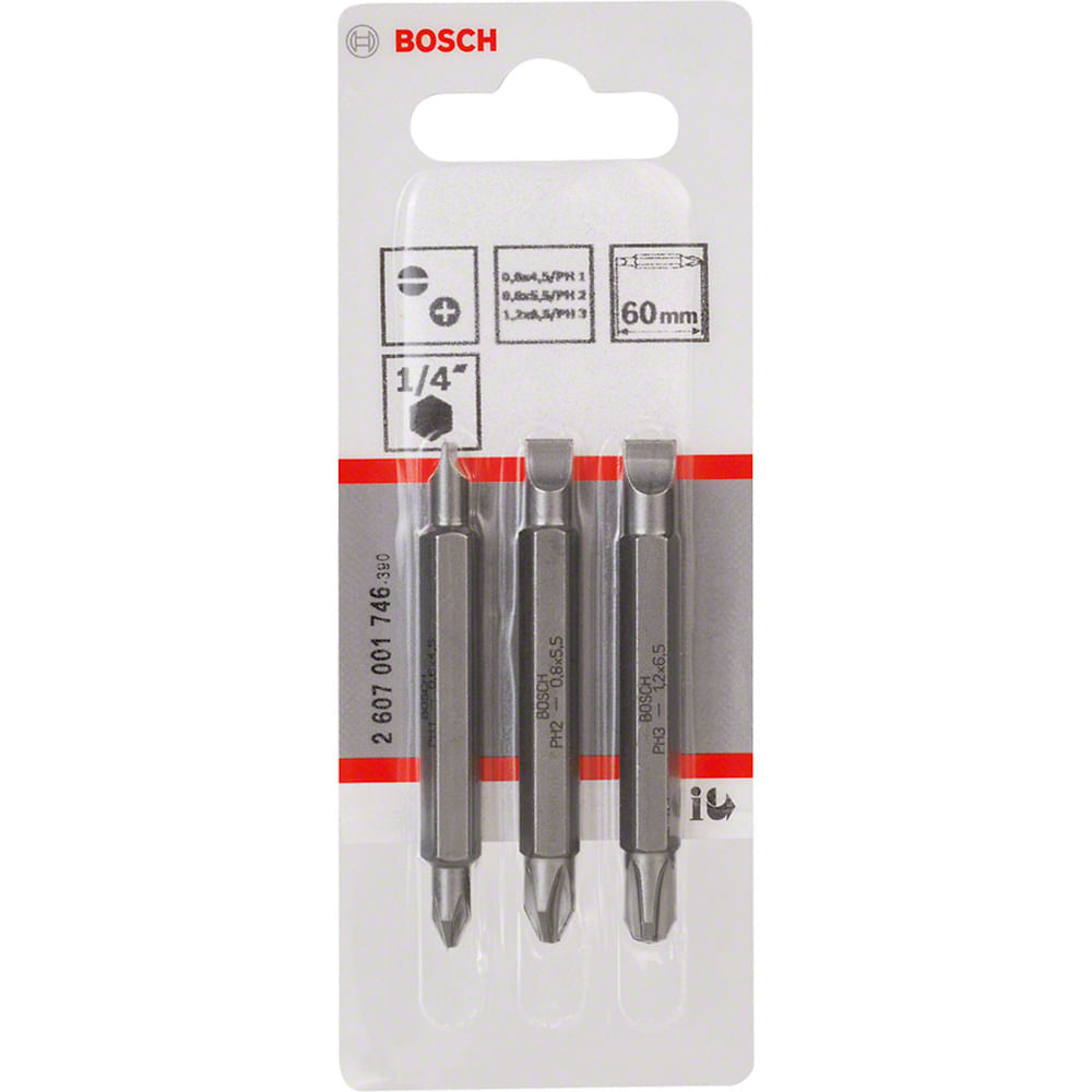 Jogo de pontas duplas Bosch Extra Hard 60mm, 3 peças