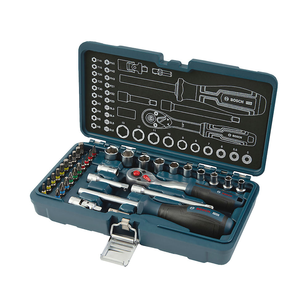 Jogo de Soquetes Bosch 1/4" 37 Unidades